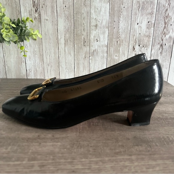 Salvatore Ferragamo Black Heels with Gold Accent 6.5 - Picture 5 of 9
